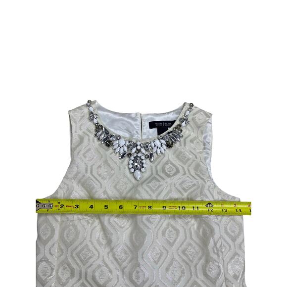 White House Black Market 00 Ivory Jacquard Cocktail Dress Embellished Sleeveless - Picture 6 of 8